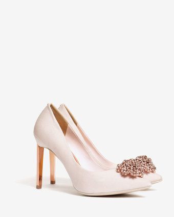 Ted Baker Peetch Suede Brooch Detail Court Shoes