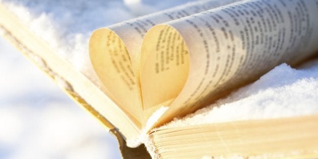 books on winter background. under snow