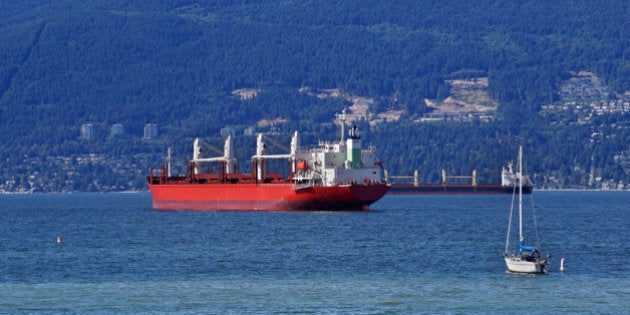 Cargo ships, Burrard Inlet, near Vancouver, British Columbia