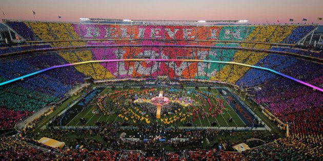 SANTA CLARA, CA - FEBRUARY 07: Coldplay, Beyonce and Bruno Mars perform during the Pepsi Super Bowl 50 Halftime Show at Levi's Stadium on February 7, 2016 in Santa Clara, California. (Photo by Ezra Shaw/Getty Images)