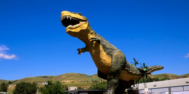 CANADA - 2003/01/01: Canada, Alberta, Drumheller, World's Largest Dinosaur Statue. (Photo by Wolfgang Kaehler/LightRocket via Getty Images)