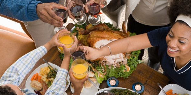 Family toasting at christmas dinner - IS446-028