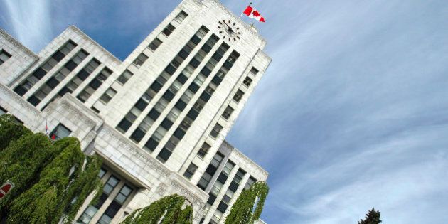 A series of photos of Vancouver BC Canada's city hall building and landmark.