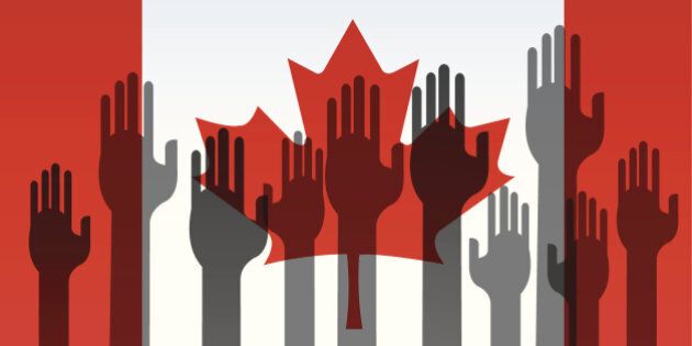 Canada Flag with Volunteering Hands illustration. Check out my 'Conceptual Flags' light box for more.