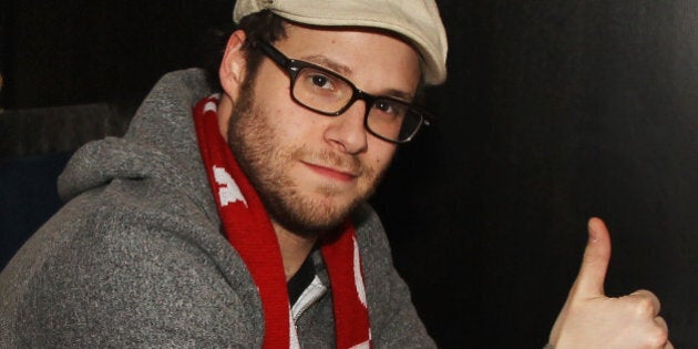 Actor Seth Rogen poses for a photo in the NHL hockey suite while watching the United States take on Canada at Canada Hockey Place on February 21, 2010 in Vancouver, Canada. (Photo by Christian Petersen/Getty Images for NHL)