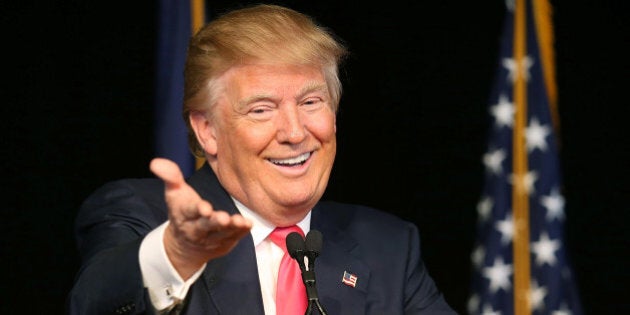 EXETER, NH - FEBRUARY 04: Republican presidential candidate Donald Trump speaks during a campaign rally at the Exeter Town Hall on February 4, 2016 in Exeter, New Hampshire. Democratic and Republican Presidential candidates are stumping for votes throughout New Hampshire leading up to the Presidential Primary on February 9th. (Photo by Joe Raedle/Getty Images)