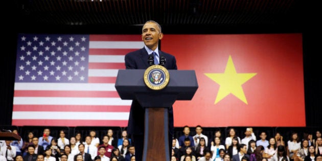 U.S. President Barack Obama attends a town hall meeting with members of the Young Southeast Asian Leaders Initiative (YSEALI) at the GEM Center in Ho Chi Minh City, Vietnam May 25, 2016. REUTERS/Carlos Barria TPX IMAGES OF THE DAY