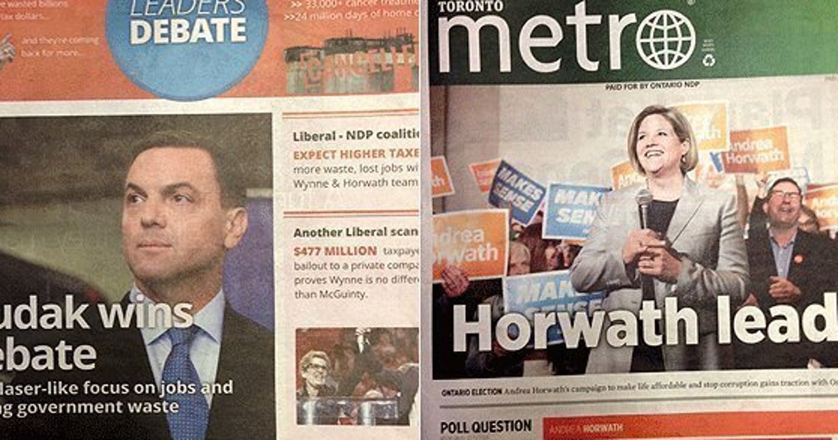 Ontario PCs, NDP Buy Front Page Newspaper Ads For Morning After Debate ...