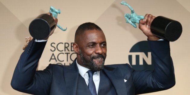 LOS ANGELES, CA - JANUARY 30: Actor Idris Elba, winner of Outstanding Performance by a Male Actor in a Supporting Role for 'Beasts of No Nation,' and Outstanding Performance by a Male Actor in a Television Movie or Miniseries for 'Luther,' poses in the press room at the 22nd Annual Screen Actors Guild Awards at The Shrine Auditorium on January 30, 2016 in Los Angeles, California. (Photo by Dan MacMedan/WireImage)