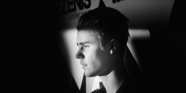 MILAN, ITALY - OCTOBER 25: (EXCLUSIVE COVERAGE) (EDITORS NOTE: Image has been converted to black and white) An alternative view of Justin Bieber as he attends the MTV EMA's 2015 at the Mediolanum Forum on October 25, 2015 in Milan, Italy. (Photo by Vittorio Zunino Celotto/MTV 2015/Getty Images for MTV)