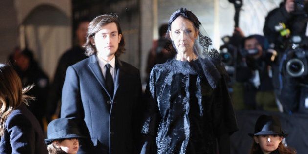 MONTREAL, QC - JANUARY 22: Recording artist Celine Dion and children Rene-Charles Angelil, Eddy Angelil and Nelson Angelil attend the State Funeral Service for Celine Dion's Husband Rene Angelil at Notre-Dame Basilica on January 22, 2016 in Montreal, Canada. (Photo by Tom Szczerbowski/Getty Images)