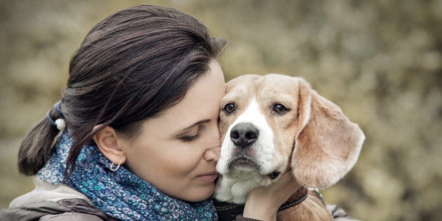 Woman and her favorite dog portrait