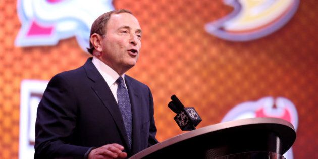 PHILADELPHIA, PA - JUNE 27: NHL Commissioner Gary Bettman speaks during the first round of the 2014 NHL Draft at the Wells Fargo Center on June 27, 2014 in Philadelphia, Pennsylvania. (Photo by Mitchell Leff/Getty Images)