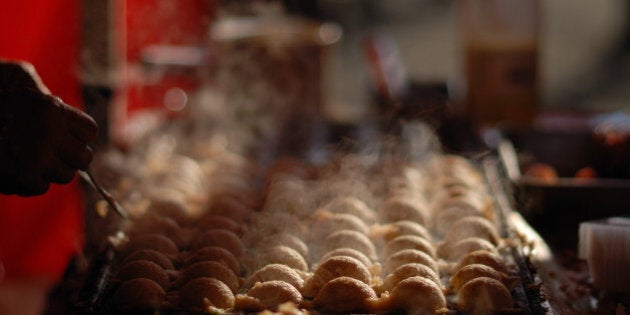 Takoyaki octopus fritters sold on the street in kamakura, japan.