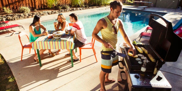 Four friends enjoying a day at the pool.