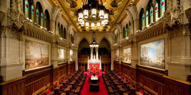 Overlooking the seat of the Canadian Senate, Parliament Hill, Ottawa Canada. The room is often called the Red Chamber.