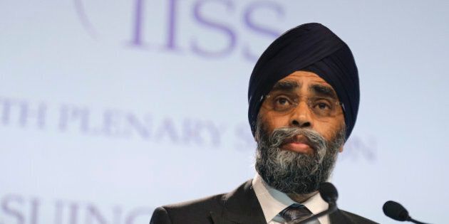 Canada's Minister of National Defense Harjit Sajjan delivers his speech about