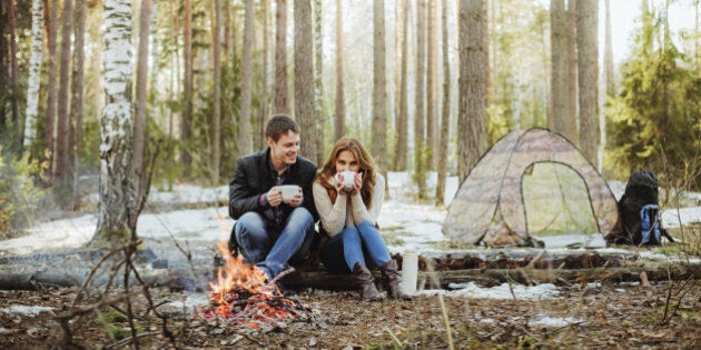 Couple happy outdoors.