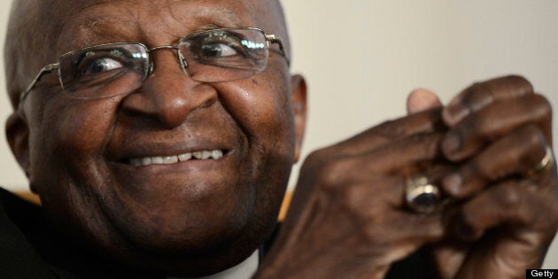 South Africa's Nobel Peace Laureate Archbishop Desmond Tutu takes part in a continental meeting seeking to end child marriages in sub-Saharan Africa where 38 percent of girls marry before 18 on November 6, 2012 in Johannesburg. AFP PHOTO / STEPHANE DE SAKUTIN (Photo credit should read STEPHANE DE SAKUTIN/AFP/Getty Images)