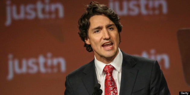 TORONTO, ON - APRIL 6: Justin Trudeau addresses the crowd at the federal Liberal showcase at the Metro Toronto Convention Centre. (David Cooper/Toronto Star via Getty Images)