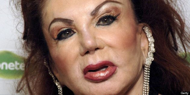 LONDON - DECEMBER 14: (EMBARGOED FOR PUBLICATION IN UK TABLOID NEWSPAPERS UNTIL 48 HOURS AFTER CREATE DATE AND TIME) Jackie Stallone arrives for the British Comedy Awards 2005 at London Television Studios on December 14, 2005 in London, England. (Photo by Dave M. Benett/Getty Images)
