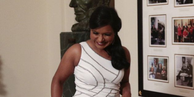 WASHINGTON, DC - FEBRUARY 11: Actress Mindy Kaling arrive to a state dinner hosted by U.S. President Barack Obama and U.S. first lady Michelle Obama in honor of French President Francois Hollande at the White House on February 11, 2014 in Washington, DC. Obama and Hollande said the U.S. and France are embarking on a new, elevated level of cooperation as they confront global security threats in Syria and Iran, deal with climate change and expand economic cooperation. (Photo by Andrew Harrer-Pool/Getty Images)