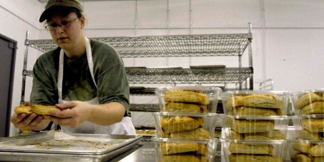 Nicole Delaney packages freshly baked almond scones, Tuesday, Oct. 5, 2004, at the Whole Foods Market Gluten-Free Bakehouse in Morrisville, N.C. A gluten-free diet is medically necessary for individuals diagnosed with celiac disease. (AP Photo/Karen Tam)