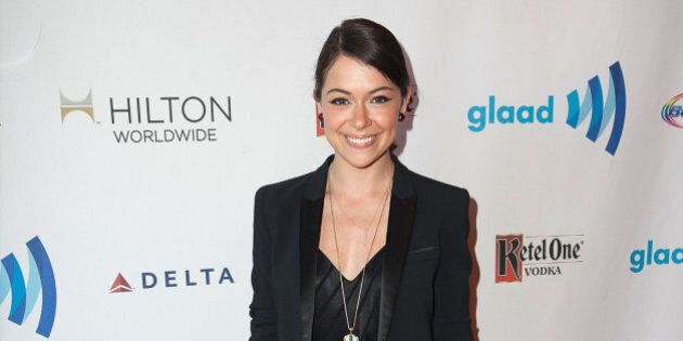 LOS ANGELES, CA - APRIL 12: Tatiana Maslany arrives for the the 25th Annual GLAAD Media Awards - Dinner and Show on April 12, 2014 in Los Angeles, California. (Photo by Gabriel Olsen/Getty Images for GLAAD)