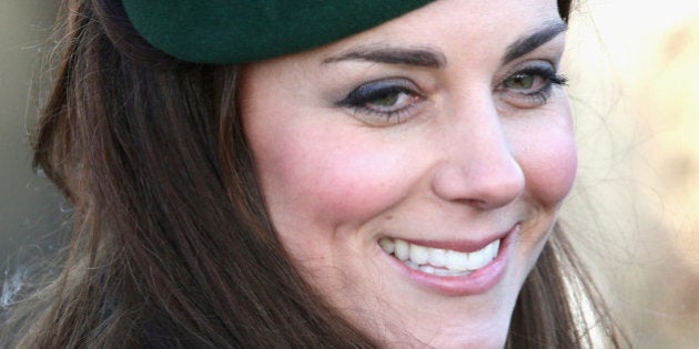 KING'S LYNN, ENGLAND - DECEMBER 25: Catherine, Duchess of Cambridge arrive for the Christmas Day service at Sandringham on December 25, 2013 in King's Lynn, England. (Photo by Chris Jackson/Getty Images)