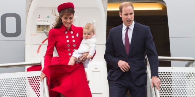 The Duke and Duchess of Cambridge with Prince George arrive at Wellington Military Terminal, Wellington, New Zealand, Monday, April 07, 2014. Credit:SNPA / David Rowland