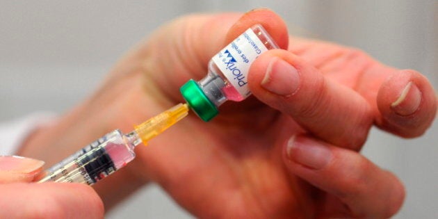 Reportage in the Health and Prevention Centre run by the local committee for social hygiene (CDHS) in Lyon, France. MMR vaccination. Priorix immunises against measles, mumps and rubella. (Photo by: BSIP/UIG via Getty Images)