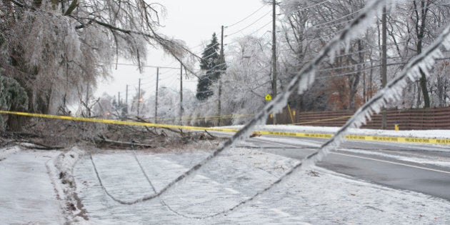 TORONTO, ON - DECEMBER 22: Leslie Street south of York Mills was closed after the ice storm brought down power lines Sunday afternoon. Lucas Oleniuk/Toronto Star (Lucas Oleniuk/Toronto Star via Getty Images)