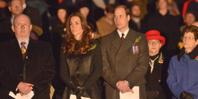 CANBERRA, AUSTRALIA - APRIL 25: Catherine, Duchess of Cambridge and Prince William, Duke of Cambridge attend Anzac Day commemorative services at the Australian War Memorial on April 25, 2014 in Canberra, Australia. The Duke and Duchess of Cambridge are on a three-week tour of Australia and New Zealand, the first official trip overseas with their son, Prince George of Cambridge. (Photo by Arthur Edwards - WPA Pool/Getty Images)