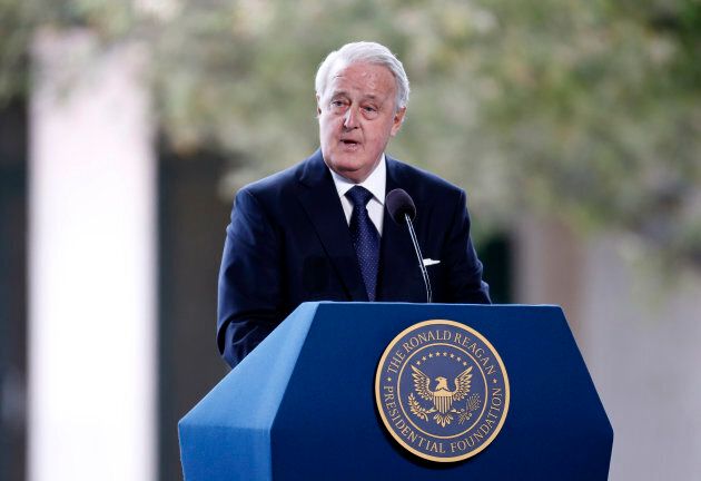 Former Prime Minister of Canada Brian Mulroney speaks at the funeral of Nancy Reagan.