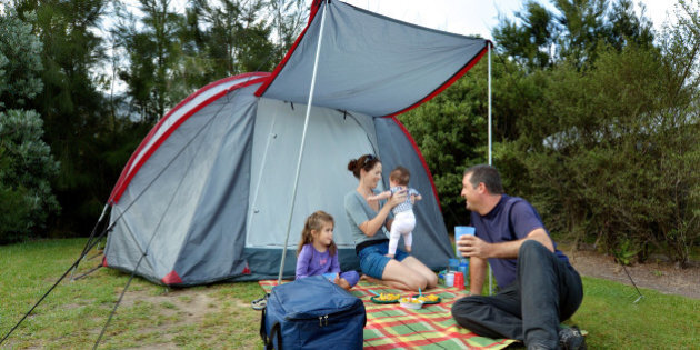 camping in a tent