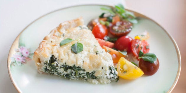 This April 7, 2014 photo shows a ricotta spinach tart in Concord, N.H. (AP Photo/Matthew Mead)