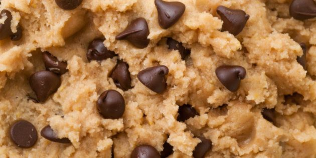 Close up shot of chocolate chip cookie dough.