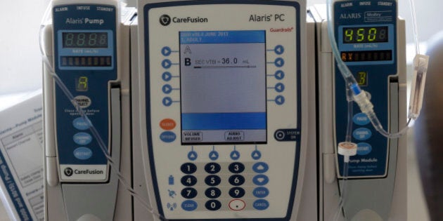 This Thursday, Sept. 5, 2013 photo shows equipment used for chemotherapy infusion at the Duke Cancer Center in Durham, N.C. (AP Photo/Gerry Broome)