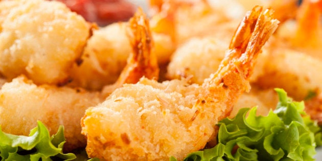 Fried Organic Coconut Shrimp with Cocktail Sauce