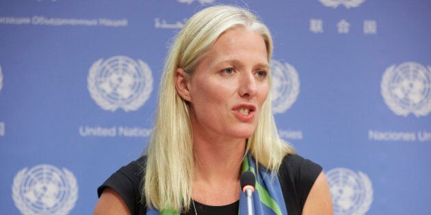 UN HEADQUARTERS, NEW YORK, UNITED STATES - 2016/09/21: Ms. Cathrine McKenna, Minister for the Environment and Climate Change of Canada at press briefing on climate change. (Photo by Mark J Sullivan/Pacific Press/LightRocket via Getty Images)