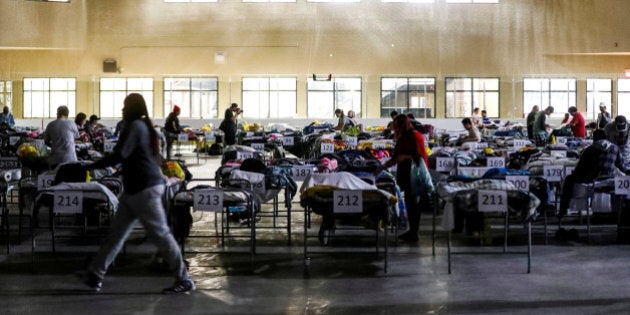 Evacuees from the Fort McMurray wildfires use the sleeping room at the