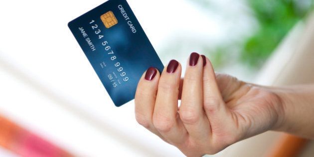 woman hand holding credit card...