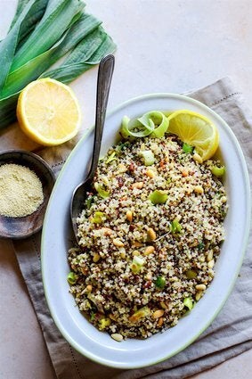 Gluten Free Honey Toasted Pine Nut And Leek Quinoa Salad