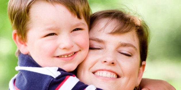 Spring portrait of mother and son on Mother's Day.