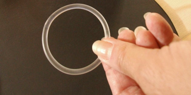 LA JOLLA, CA - SEPTEMBER 12: Organon representetive Sandy Wingfield shows-off a NuvaRing contraceptive September 12, 2003 at the Association of Reproductive Health Professional convention in La Jolla, California. The NuvaRing is monthly vaginal insert that slowly releases Estrogen. The convention showcased the newest innovations in contraceptive drugs and devices and had lectures on reproductive health issues by prominent scientists.(Photo by Sandy Huffaker/Getty Images)