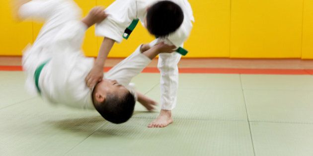 Judo players fighting