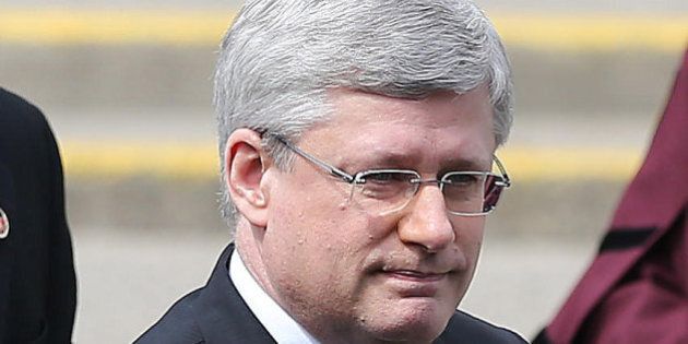 TORONTO, ON- APRIL 16 - Prime Minister Stephen Harper at the state funeral for former federal and provincial finance minister Jim Flaherty at St. James Cathedral in Toronto. April 16, 2014. (Steve Russell/Toronto Star via Getty Images)