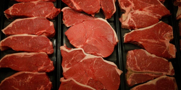 Beef sirloin steaks are displayed behind the meat counter at a Publix Super Markets Inc. grocery store in Knoxville, Tennessee, U.S., on Wednesday, March 5, 2014. Publix's sales for the fourth quarter of 2013, were $7.4billion, a 5.3 percent increase from last year's $7.0 billion. Photographer: Luke Sharrett/Bloomberg via Getty Images