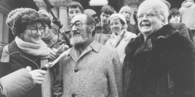 TORONTO, ON - JANUARY 10: Judy Rebick, left, with Dr. Henry Morgentaler. (Erin Combs/Toronto Star via Getty Images)