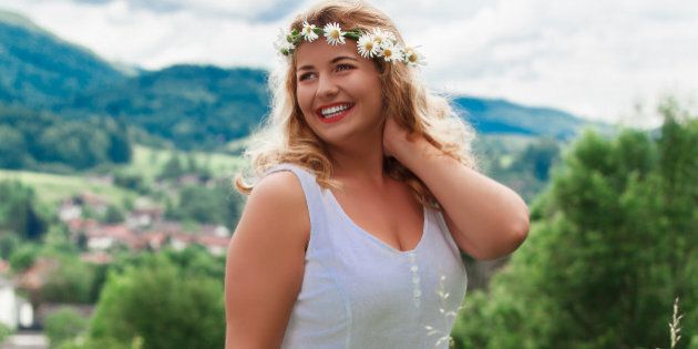 young blond plus size model in...